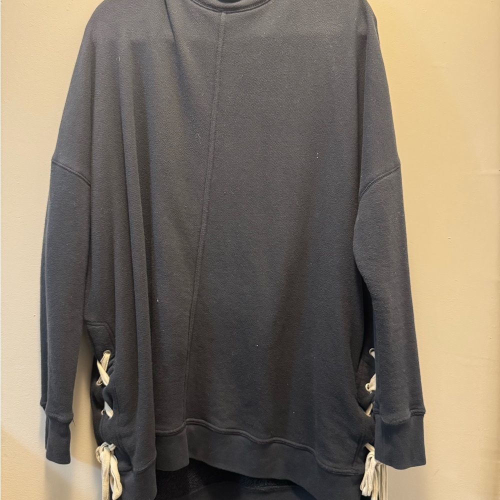 Free People Navy Sweatshirt with White Lace-Up Sides